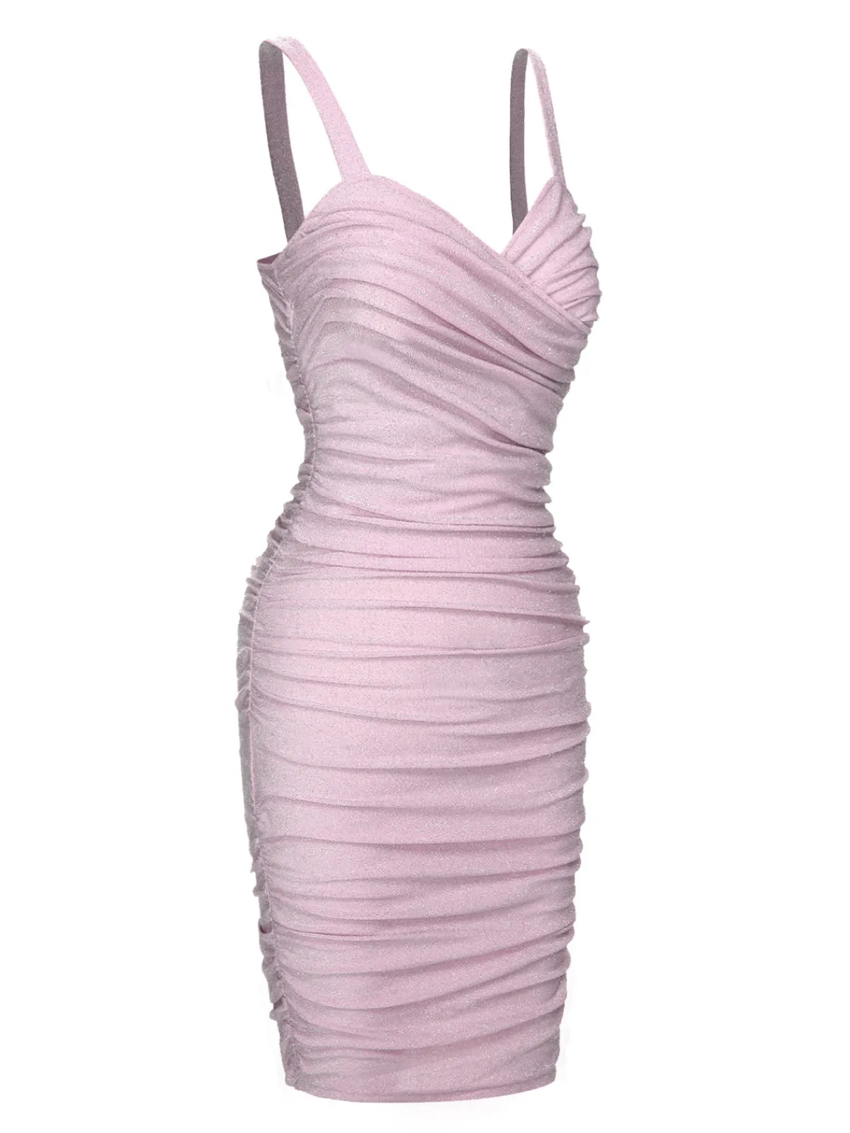Online Retro Stage Pink 1960s Solid Glitter Pleated Strap Dress Pale Pink