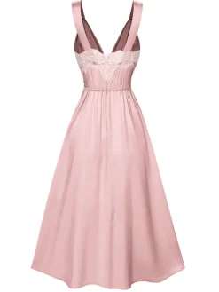 Clearance Retro Stage Pink 1930s Solid Lace Satin Nightgown