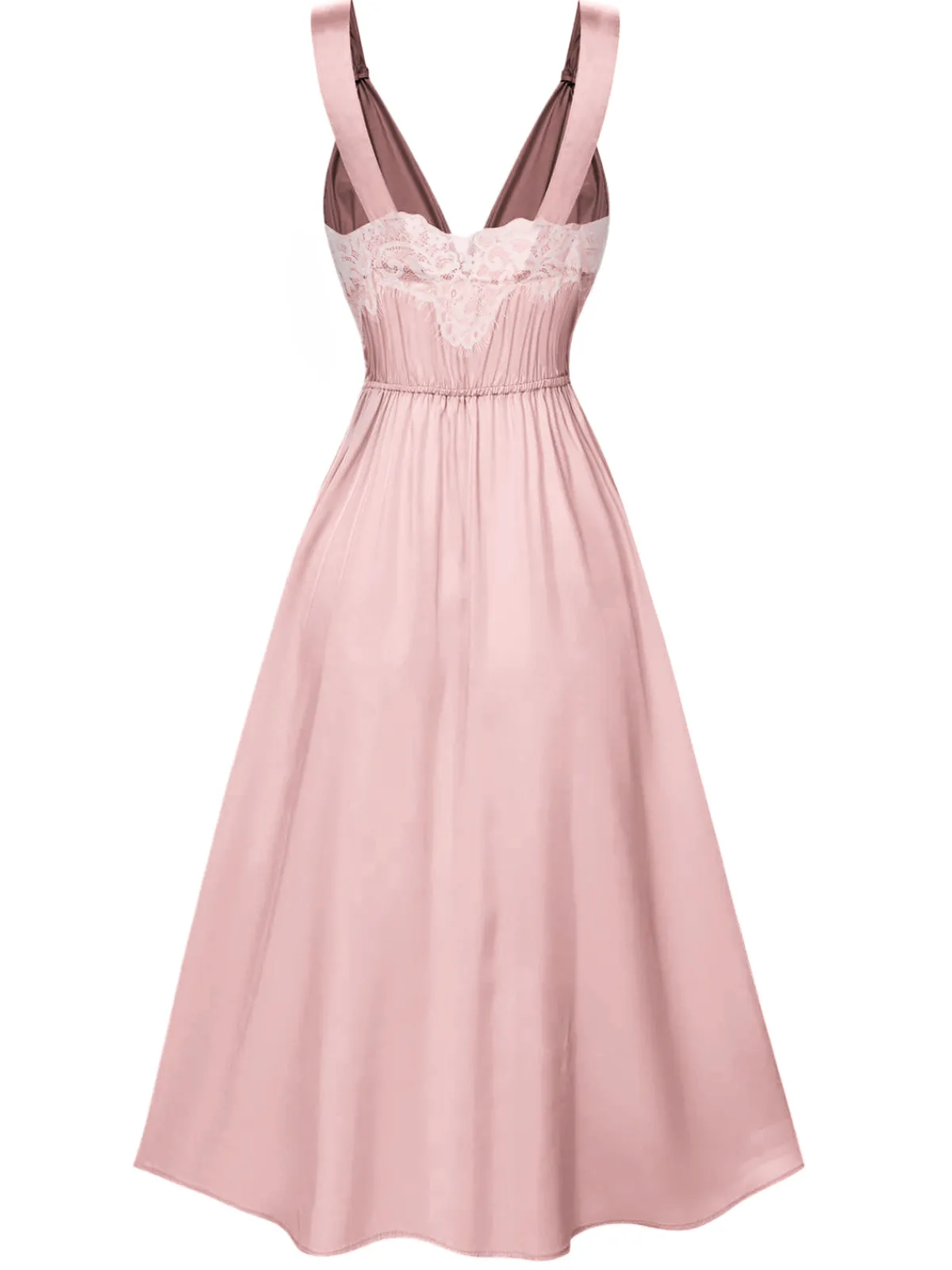 Clearance Retro Stage Pink 1930s Solid Lace Satin Nightgown