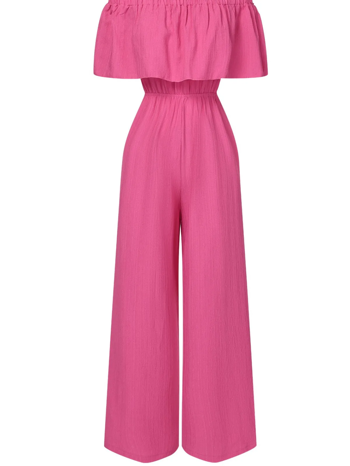 Fashion Retro Stage 1960s Solid Off-Shoulder Wideleg Jumpsuit Pink