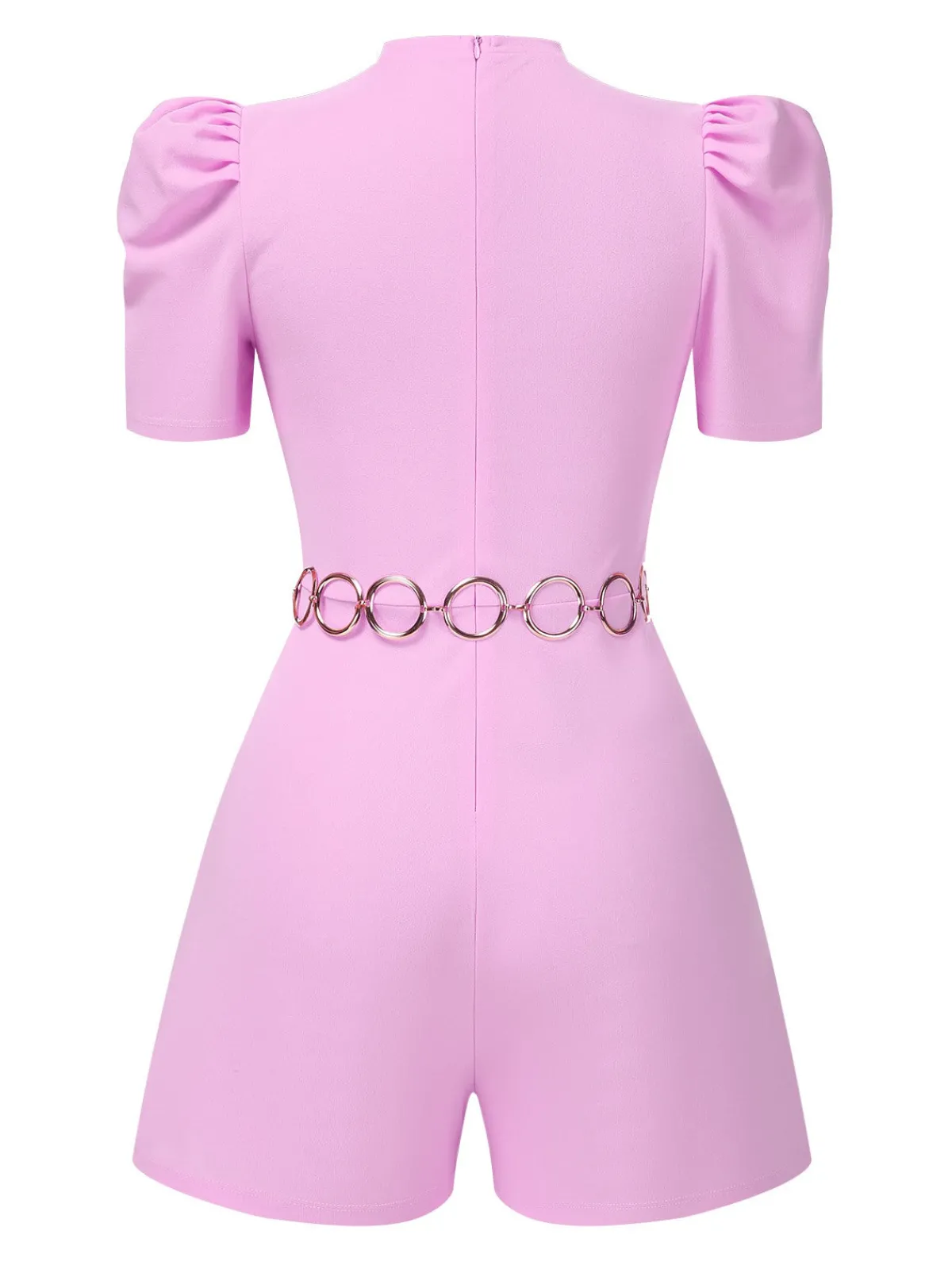 Discount Retro Stage 1950s Solid Puff Chain Belt Romper Pink