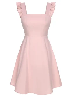 New Retro Stage 1950s Solid Ruffle Sleeveless Dress Pink