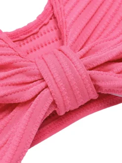 Hot Retro Stage 1940s Solid Ruffles Bow Ruched Bikini Set Pink