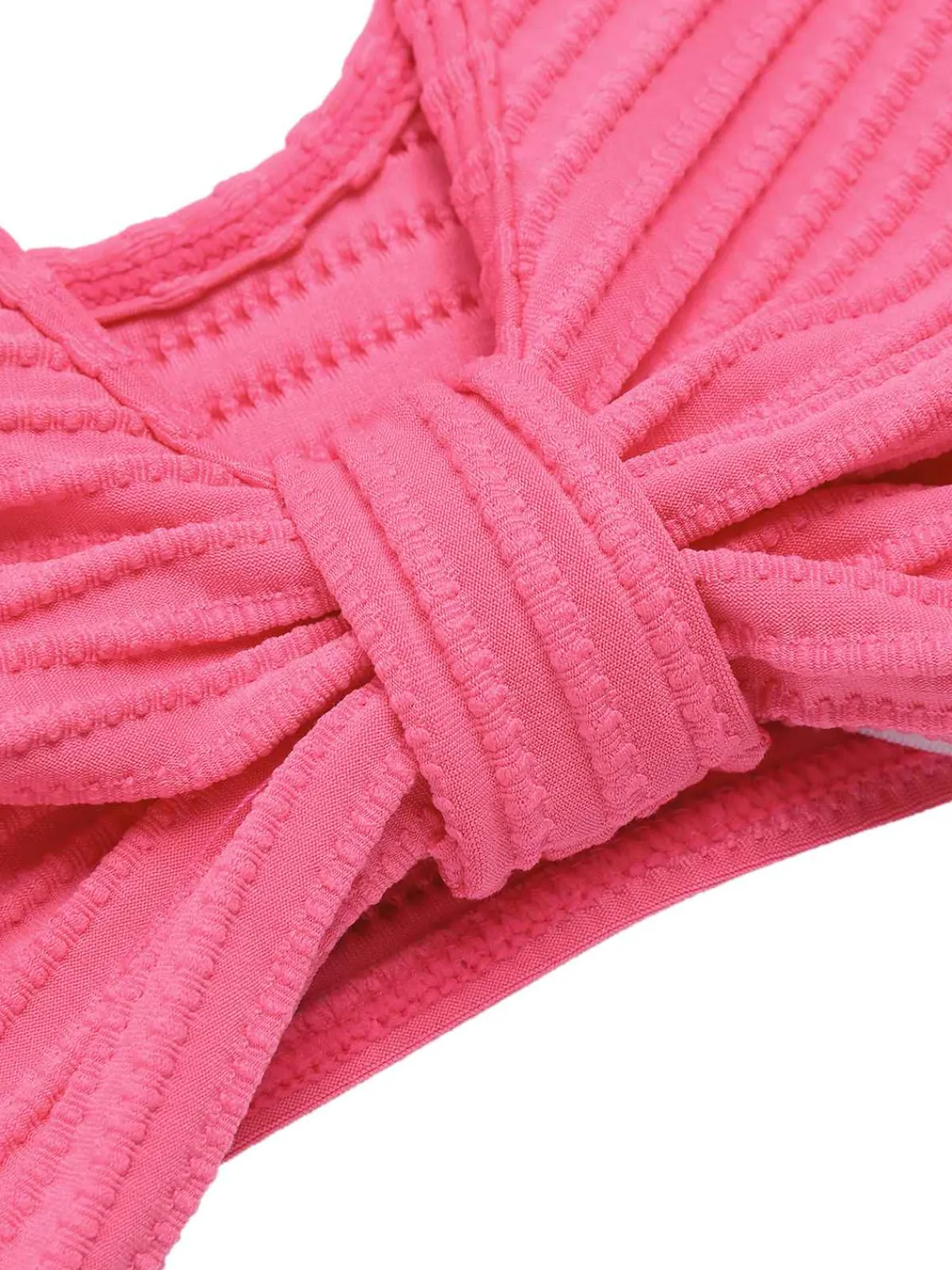 Hot Retro Stage 1940s Solid Ruffles Bow Ruched Bikini Set Pink