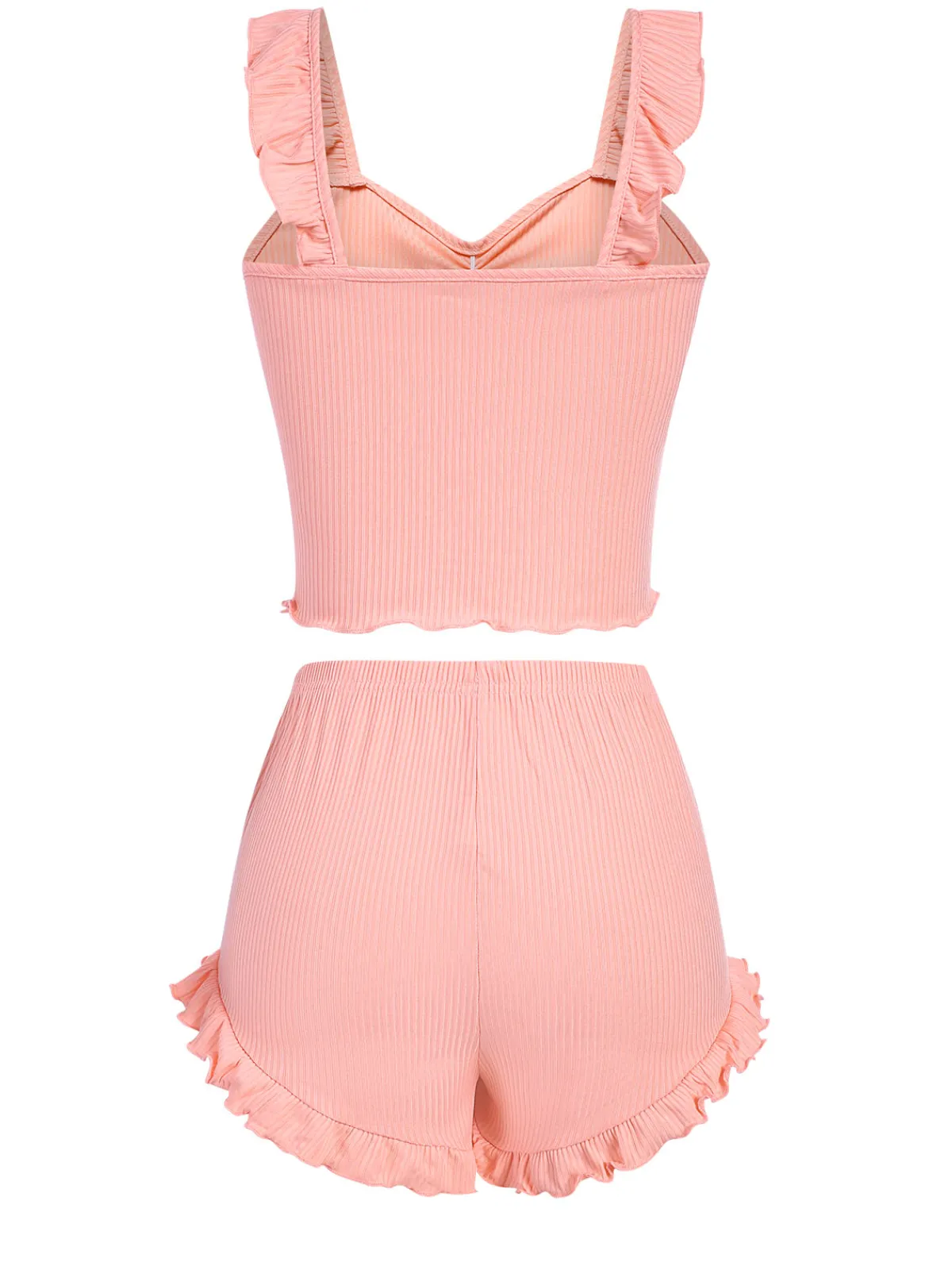 Sale Retro Stage 1930s Solid Ruffles Straps Pajamas Pink