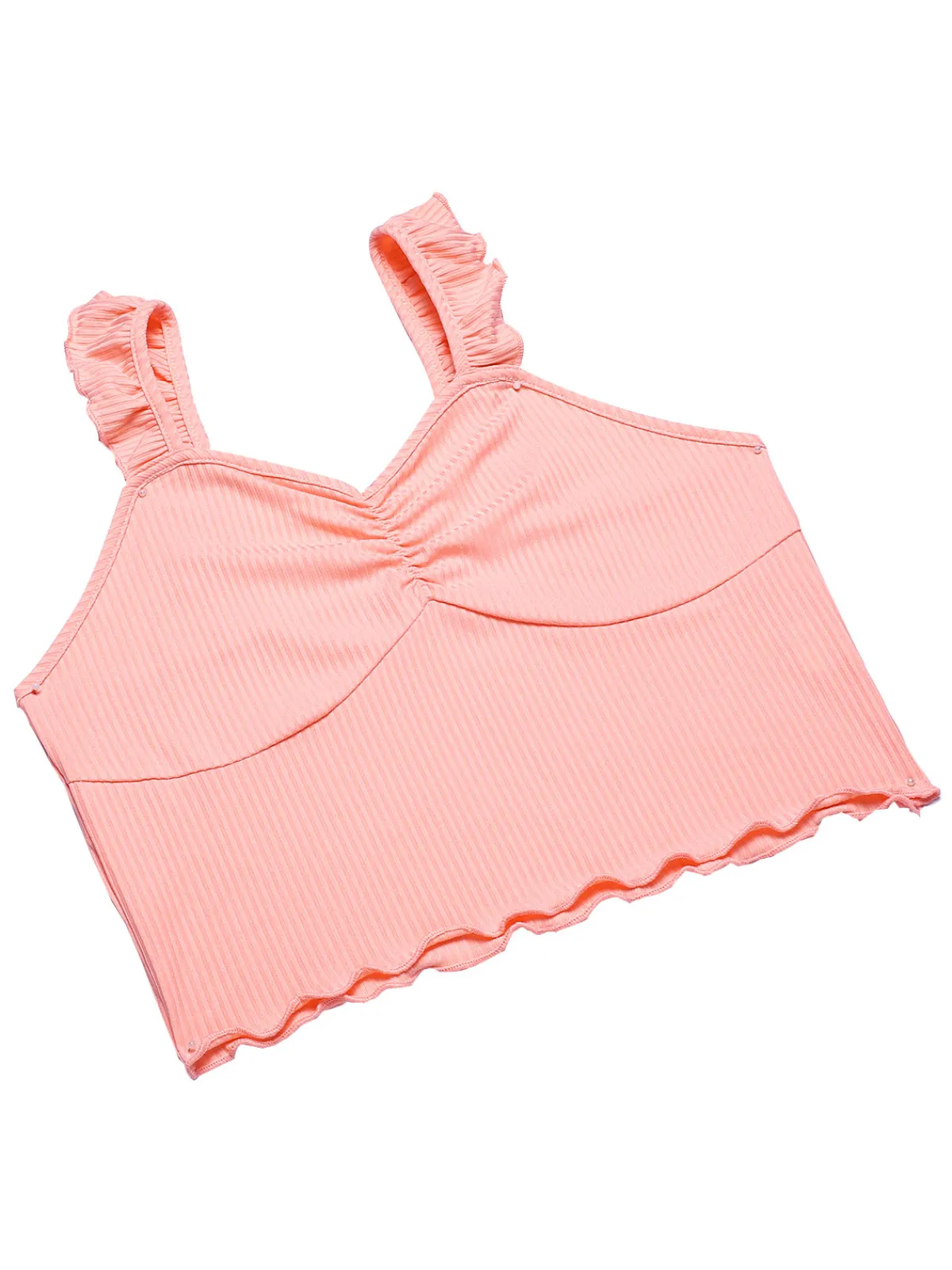 Sale Retro Stage 1930s Solid Ruffles Straps Pajamas Pink