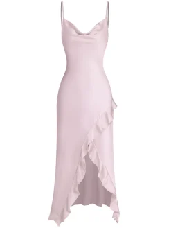 Clearance Retro Stage 1960s Solid Satin Ruffled Tulip Nightdress Pink