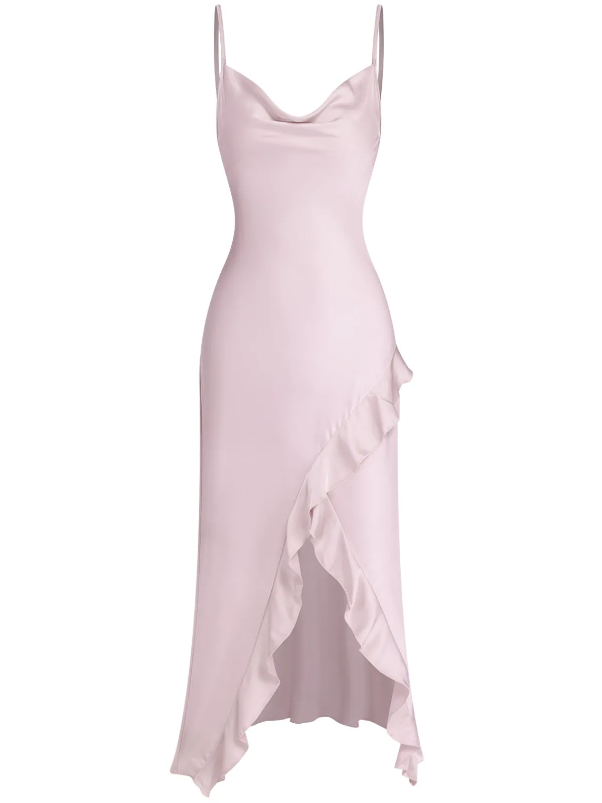 Clearance Retro Stage 1960s Solid Satin Ruffled Tulip Nightdress Pink