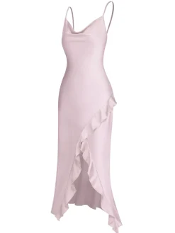 Clearance Retro Stage 1960s Solid Satin Ruffled Tulip Nightdress Pink