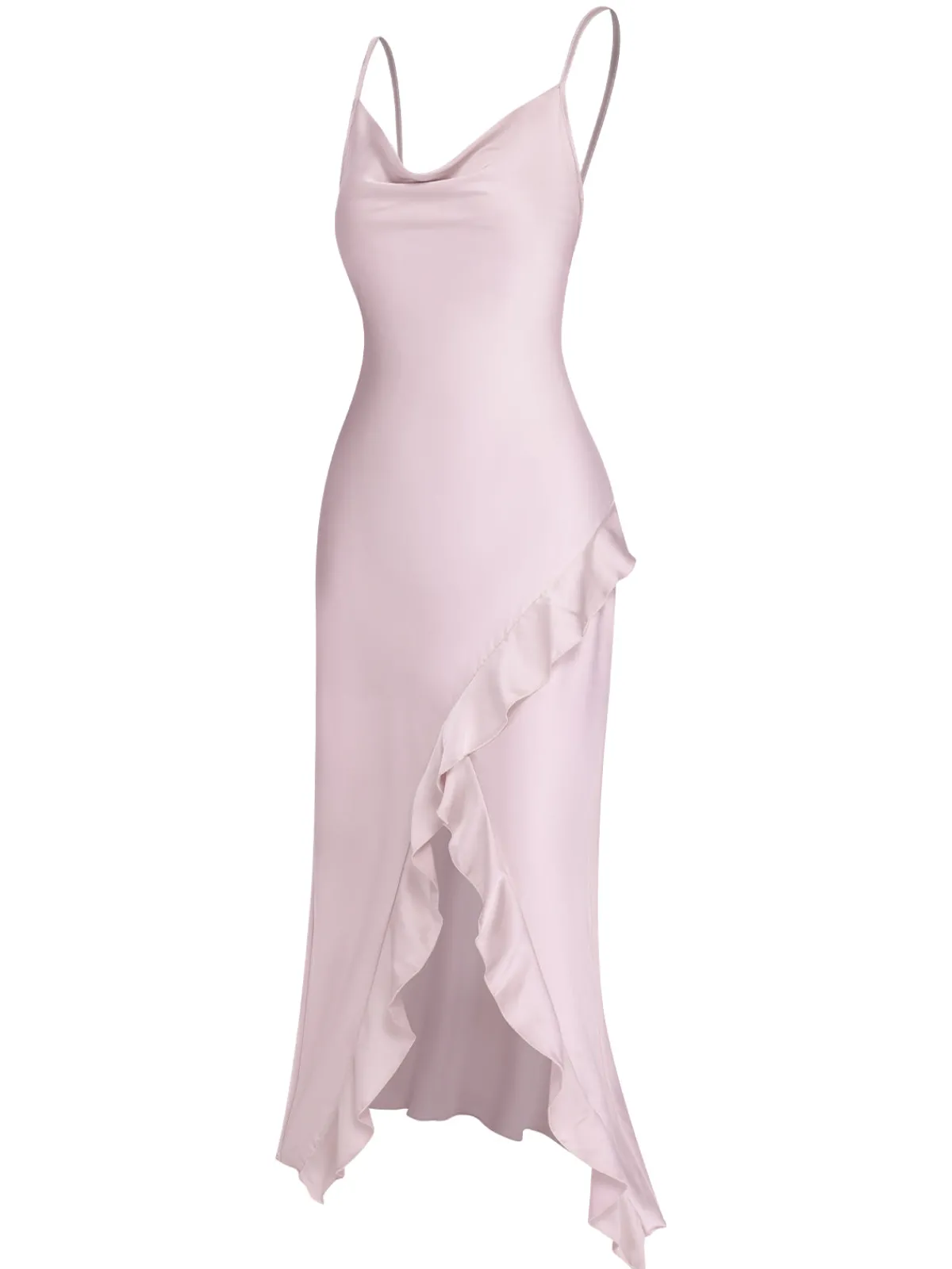 Clearance Retro Stage 1960s Solid Satin Ruffled Tulip Nightdress Pink