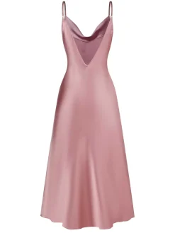 Sale Retro Stage 1930s Solid Satin Slit Suspender Nightdress Pink
