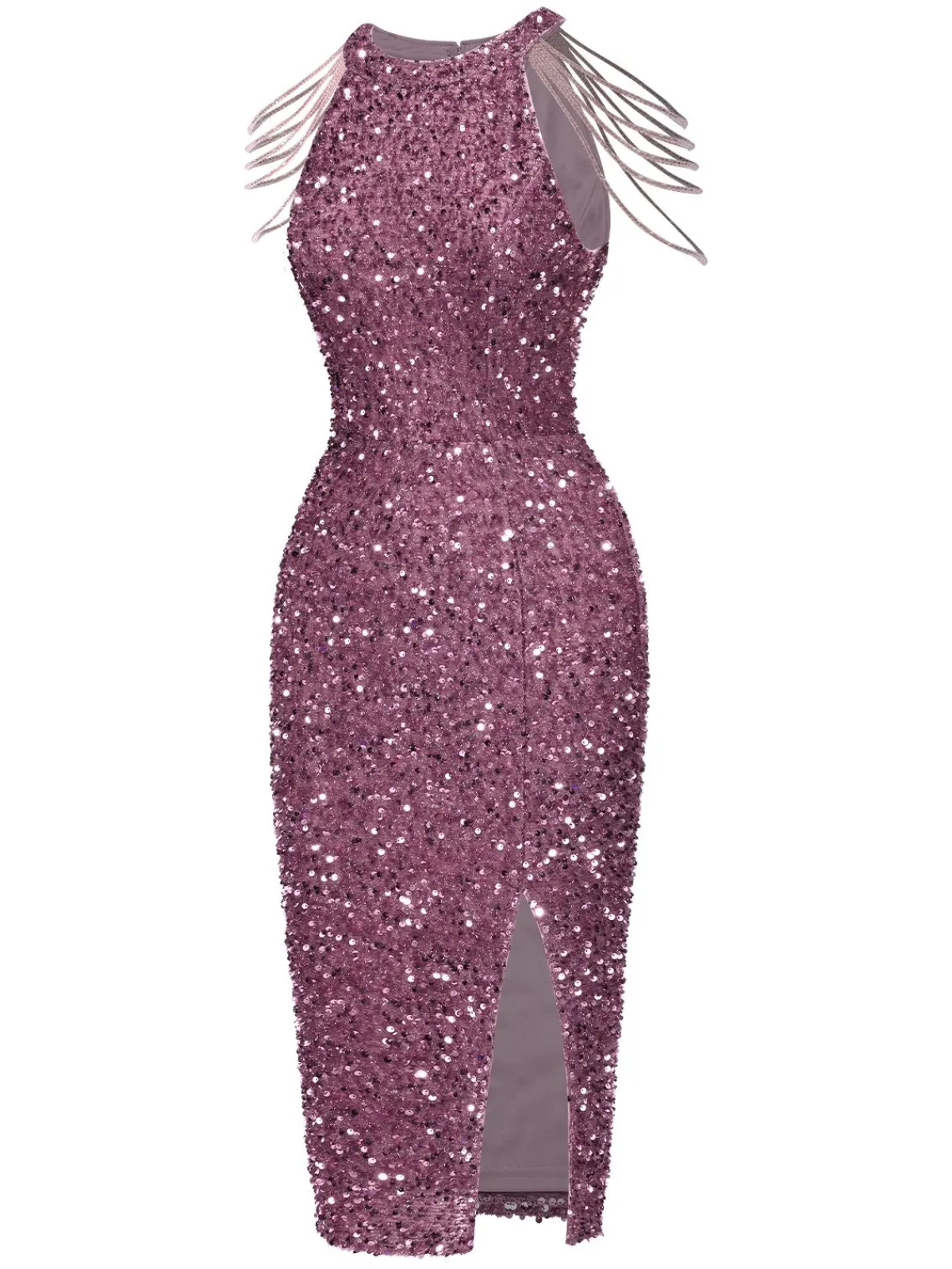 Fashion Retro Stage 1960s Solid Sequined Beaded Sleeves Dress Pink