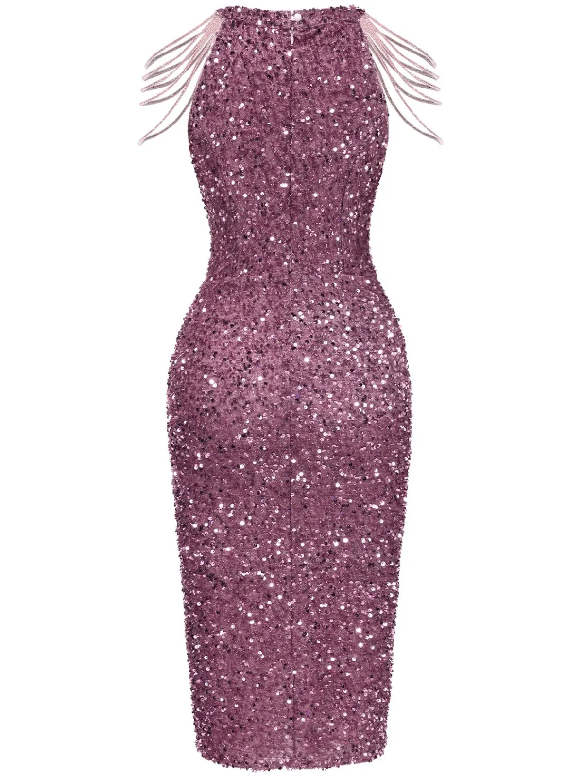 Fashion Retro Stage 1960s Solid Sequined Beaded Sleeves Dress Pink