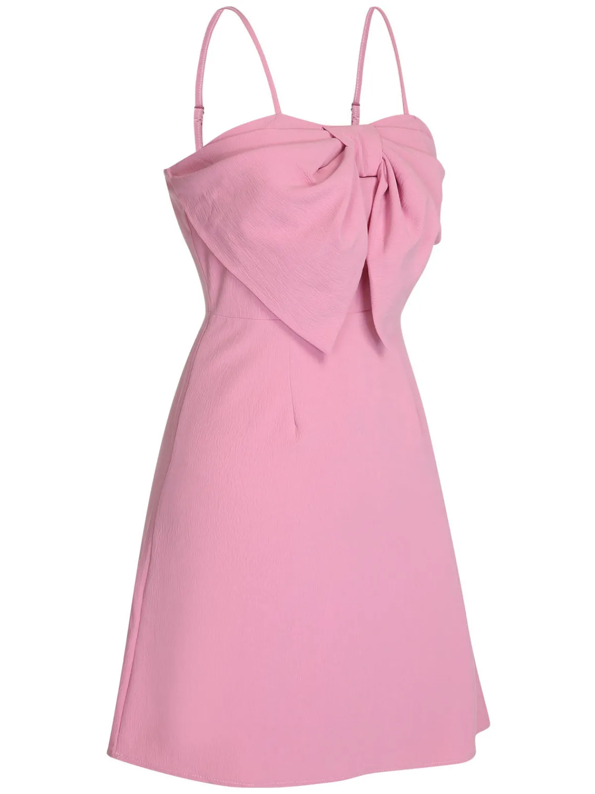 New Retro Stage 1960s Solid Spaghetti Straps Bow Dress Pink