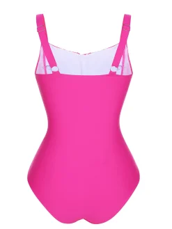 Hot Retro Stage 1940s Solid Wrinkle Strap Swimsuit Pink