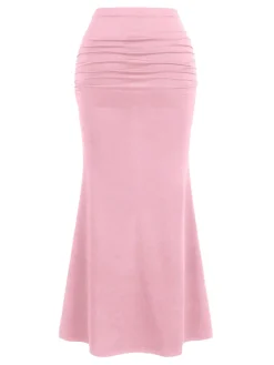 Fashion Retro Stage Pink 1930s Solid Wrinkles Fishtail Skirt Pale Pink