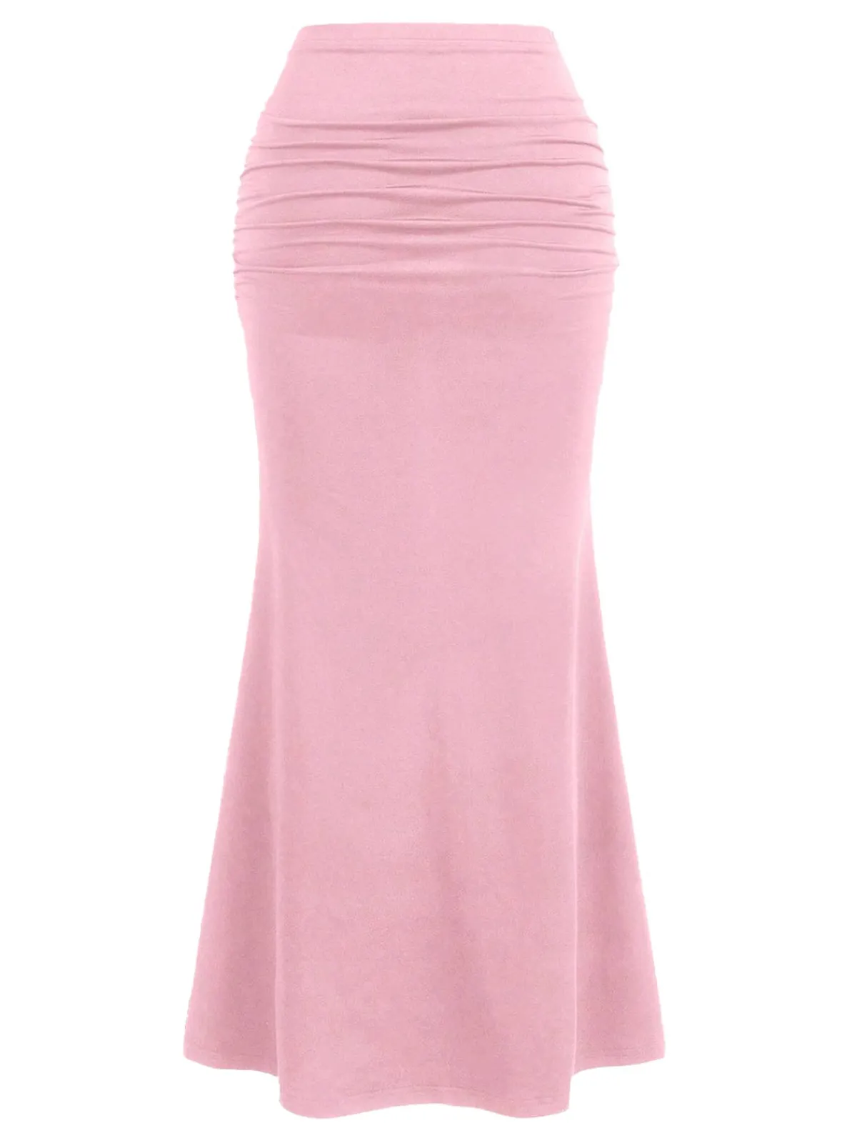 Fashion Retro Stage Pink 1930s Solid Wrinkles Fishtail Skirt Pale Pink