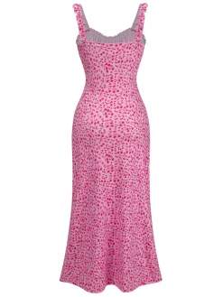 Outlet Retro Stage 1930s Spaghetti Strap Boho Ditsy Floral Dress Pink