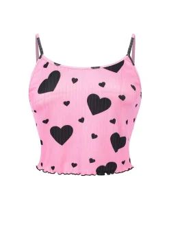 Clearance Retro Stage 1950s Spaghetti Strap Bow Heart Pajama Pink