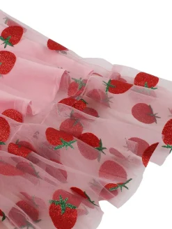 Hot Retro Stage 1950s Spaghetti Strap Bow Strawberry Dress Pink