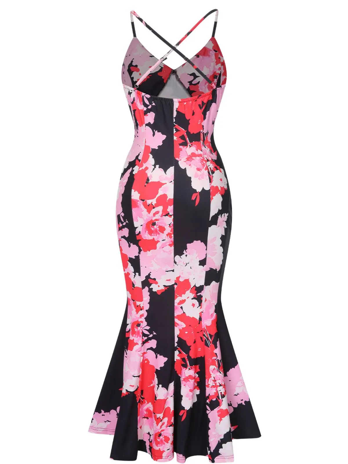 Discount Retro Stage 1930s Spaghetti Strap Floral Mermaid Dress Pink