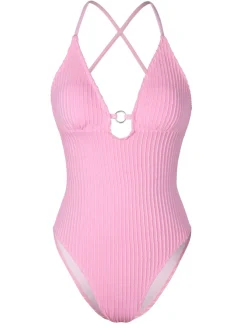 Outlet Retro Stage 1950s Spaghetti Strap High-Leg Solid Swimsuit Pink