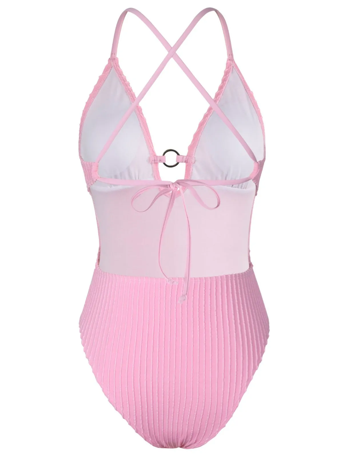 Outlet Retro Stage 1950s Spaghetti Strap High-Leg Solid Swimsuit Pink