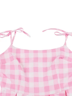 Hot Retro Stage 1950s Spaghetti Strap Plaid Swing Dress Pink