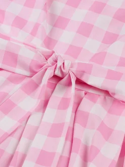 Hot Retro Stage 1950s Spaghetti Strap Plaid Swing Dress Pink