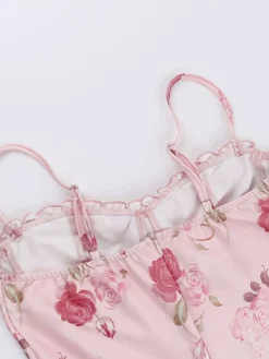 Outlet Retro Stage 1960s Spaghetti Strap Roses Nightgown Pink