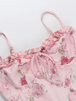 Outlet Retro Stage 1960s Spaghetti Strap Roses Nightgown Pink