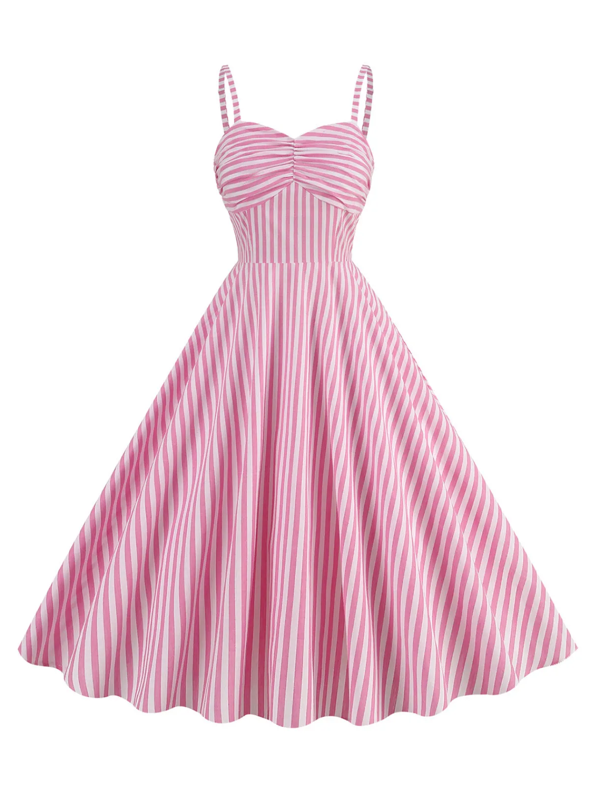 Outlet Retro Stage 1950s Spaghetti Strap Stripes Swing Dress Pink