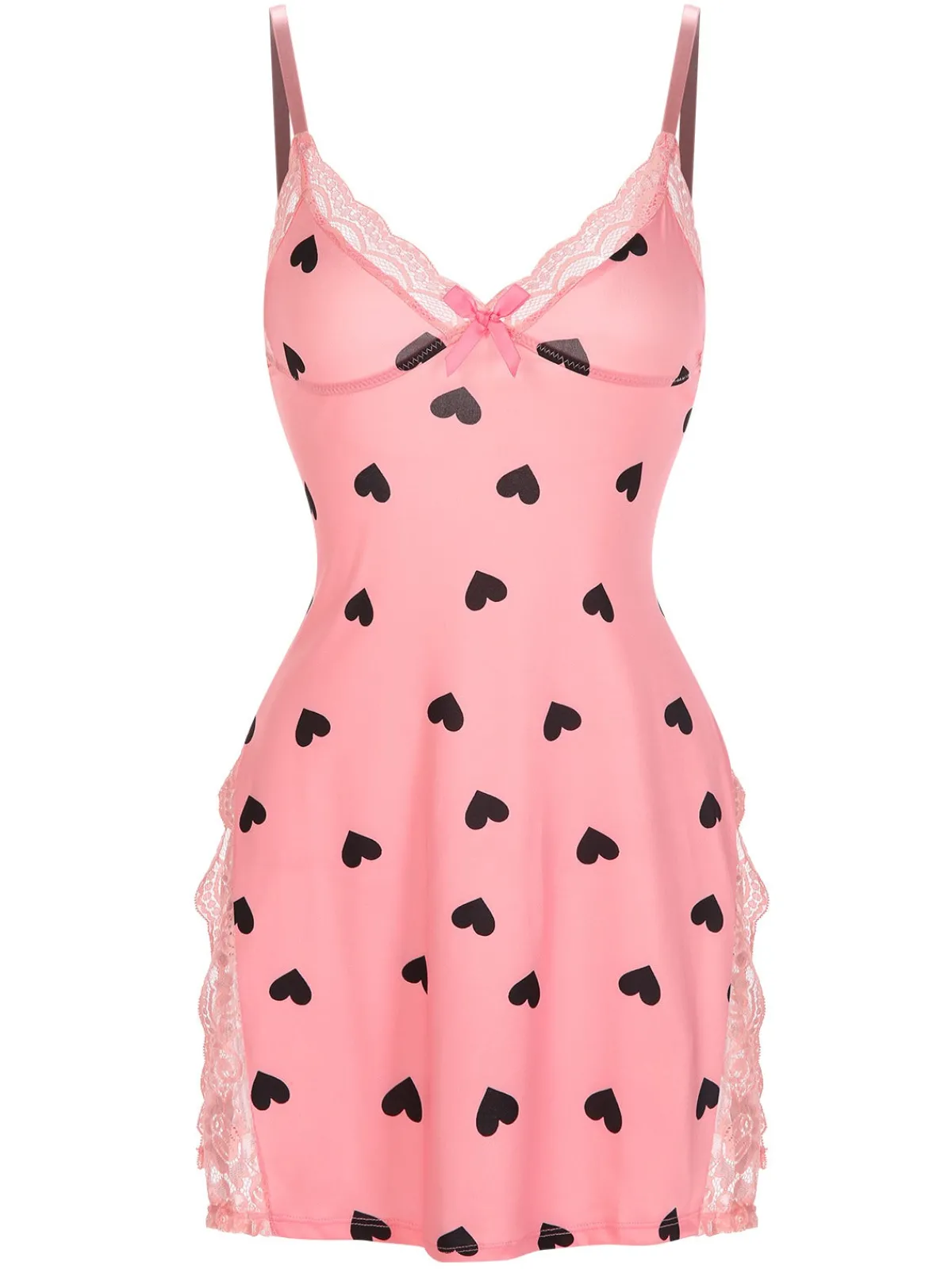 Outlet Retro Stage 1950s Spaghetti Straps Lace Hearts Nightgown Pink