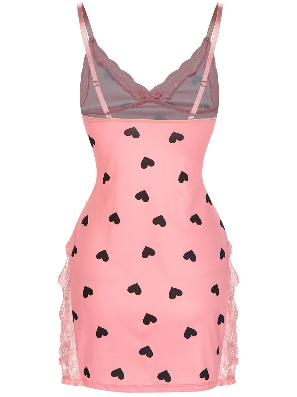 Outlet Retro Stage 1950s Spaghetti Straps Lace Hearts Nightgown Pink
