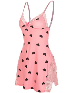 Outlet Retro Stage 1950s Spaghetti Straps Lace Hearts Nightgown Pink