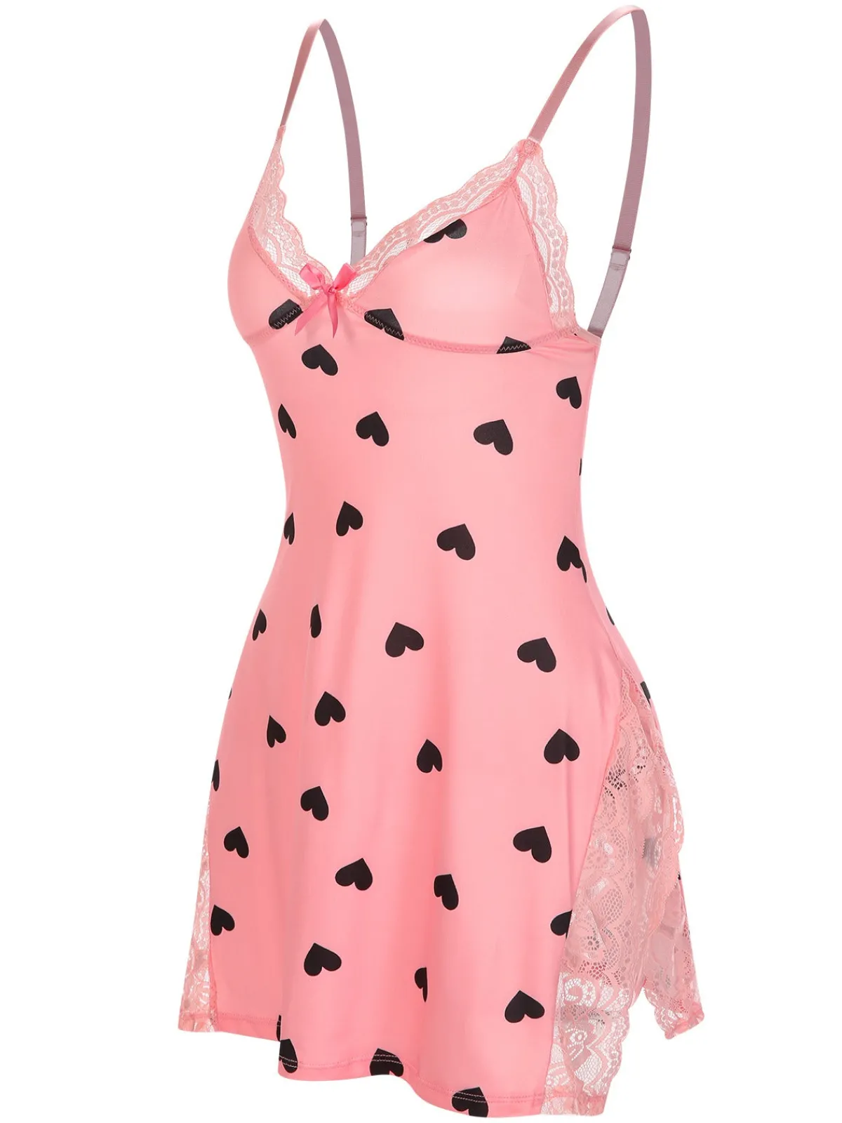 Outlet Retro Stage 1950s Spaghetti Straps Lace Hearts Nightgown Pink