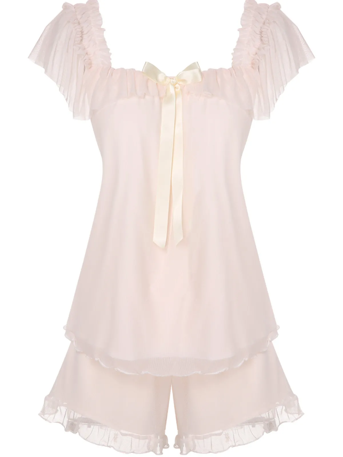 Hot Retro Stage 1950s Square Collar Ribbon Pajamas Pink