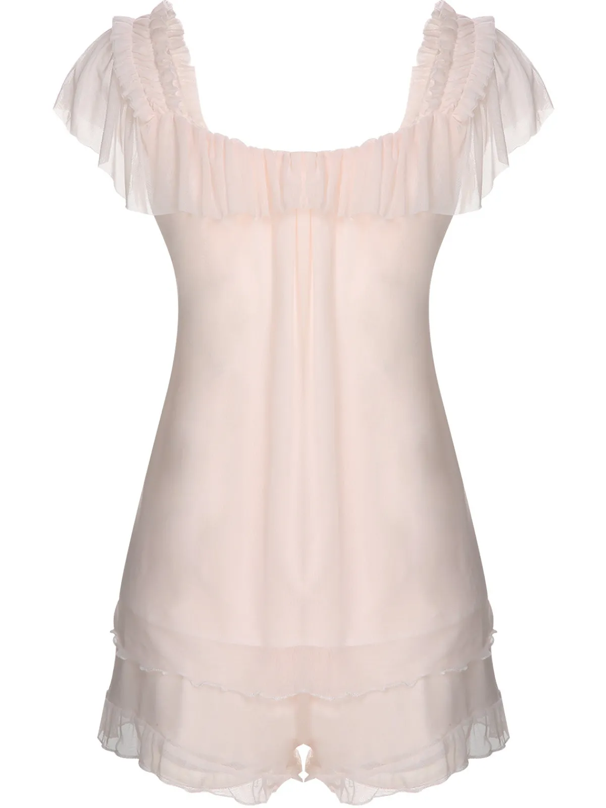 Hot Retro Stage 1950s Square Collar Ribbon Pajamas Pink