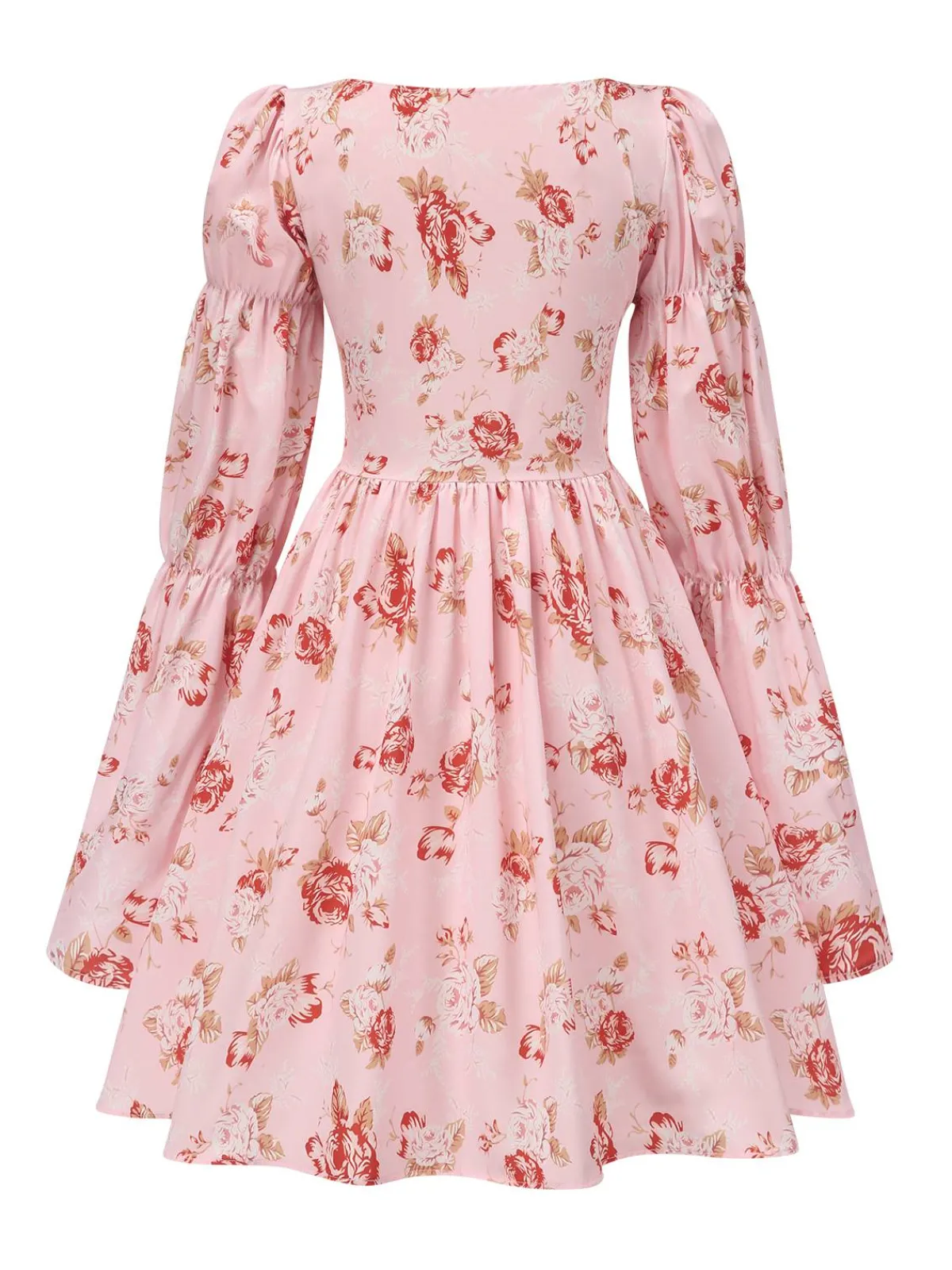 Fashion Retro Stage 1960s Square Neck Floral Skater Dress Pink