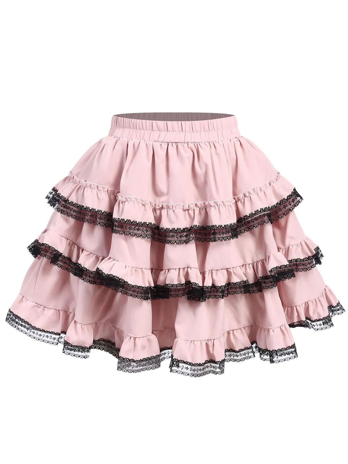 Clearance Retro Stage Pink 1980s Steampunk Lace Trimmed Layered Skirt