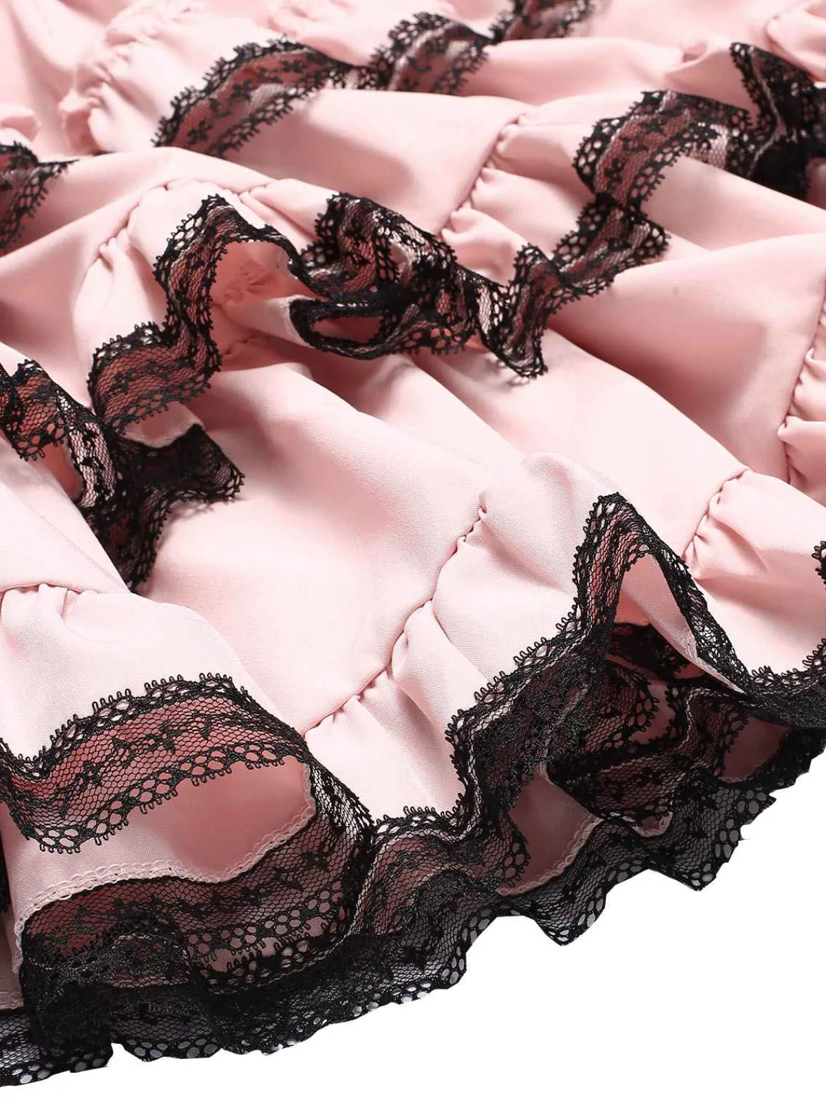Clearance Retro Stage Pink 1980s Steampunk Lace Trimmed Layered Skirt
