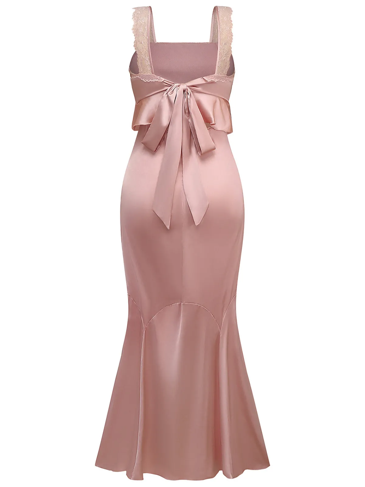 Sale Retro Stage 1930s Strap Lace Ruffles Satin Mermaid Dress Pink