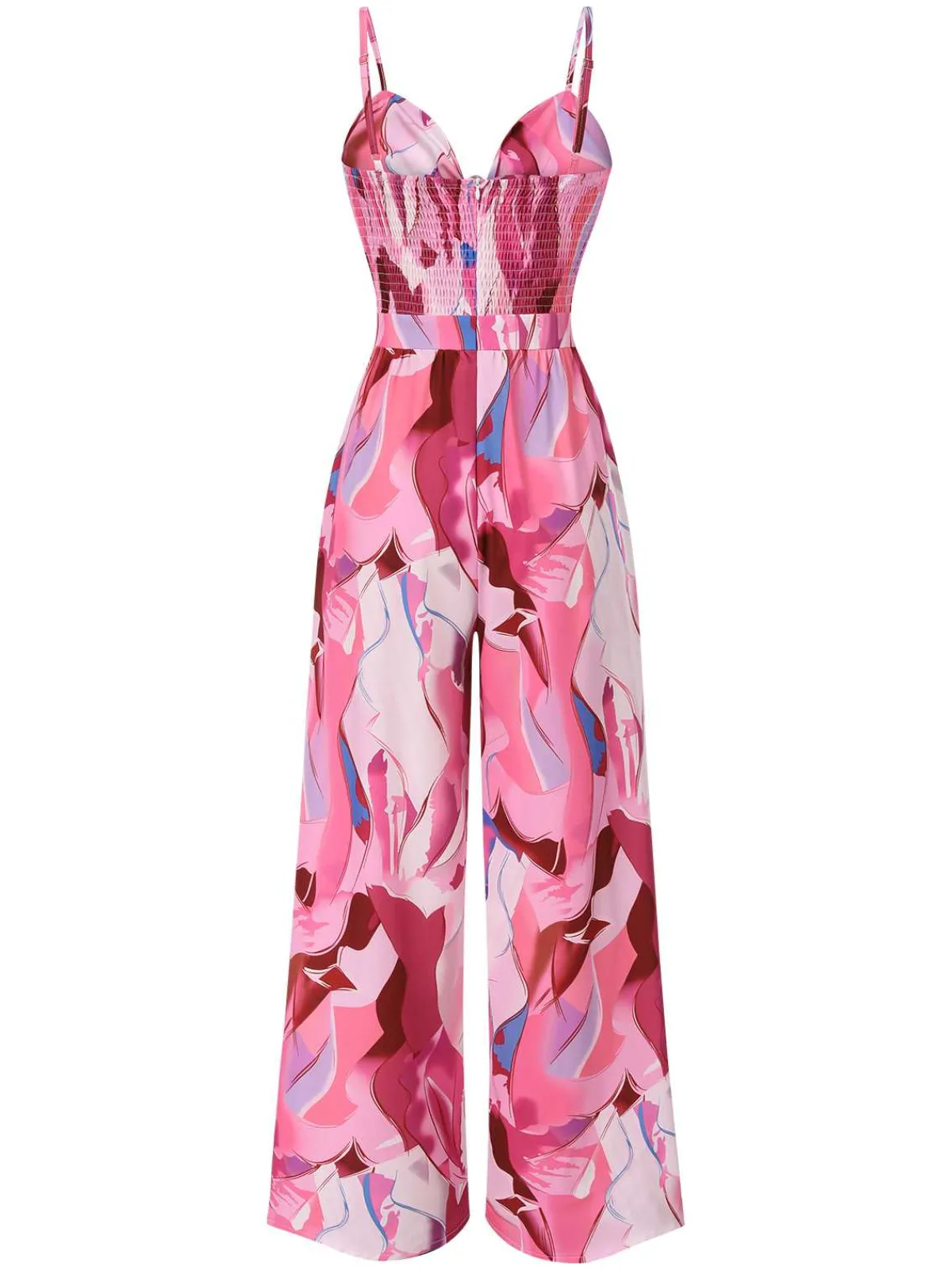 Sale Retro Stage 1970s Strap Psychedelic Print Front-Tie Jumpsuit Pink