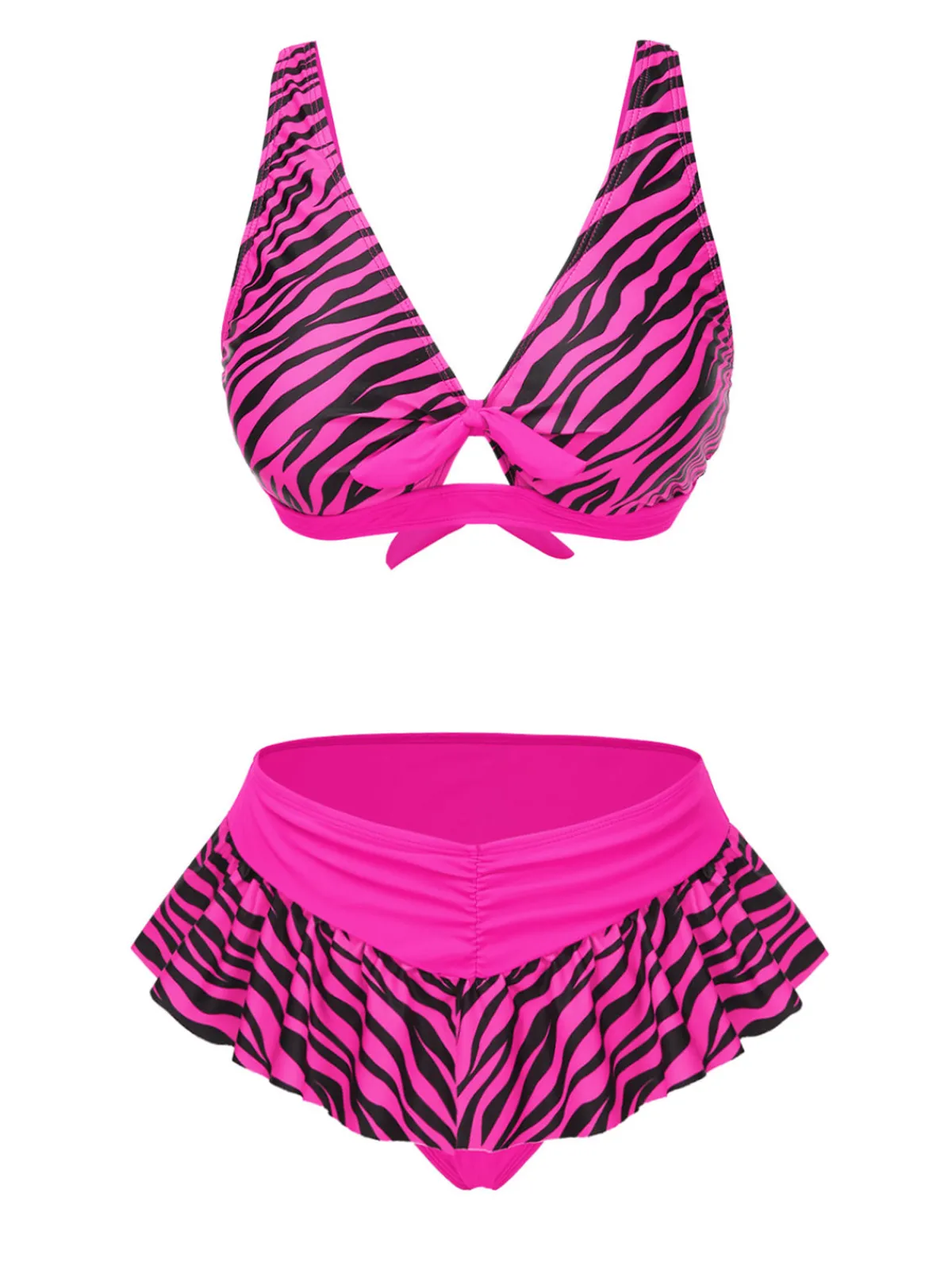 Sale Retro Stage 1950s Strap Zebra Print Bikini Set Pink