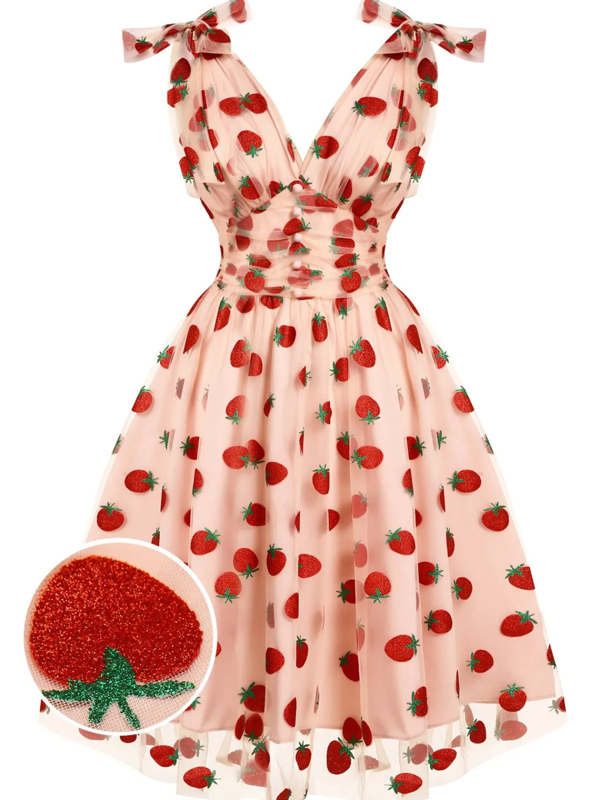 Best Retro Stage Pink 1950s Strawberry Mesh Swing Dress