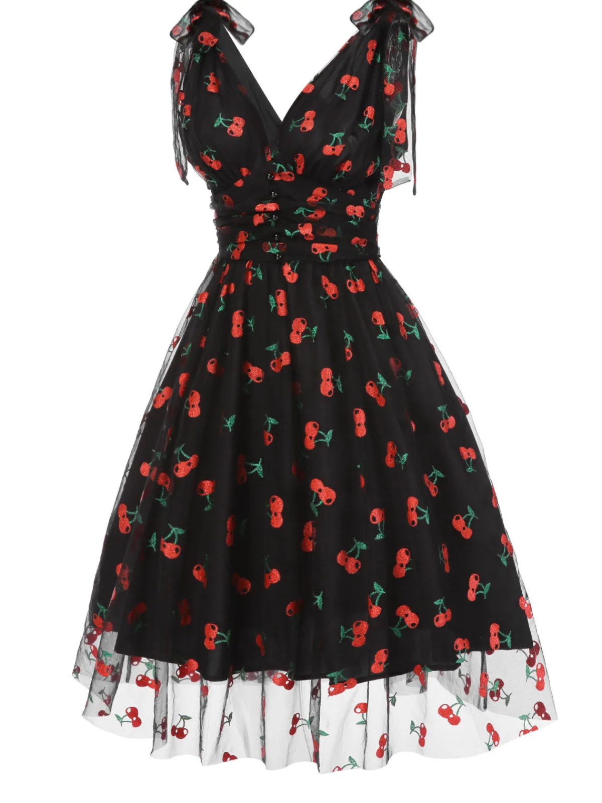 Best Retro Stage Pink 1950s Strawberry Mesh Swing Dress