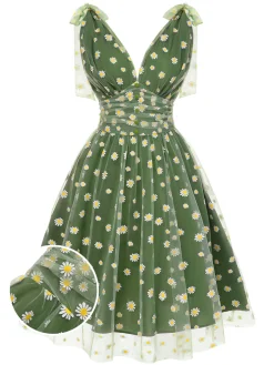Best Retro Stage Pink 1950s Strawberry Mesh Swing Dress