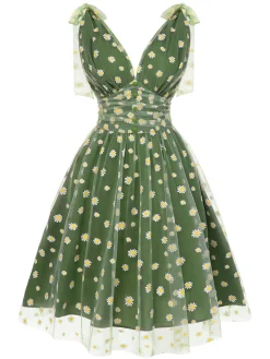 Best Retro Stage Pink 1950s Strawberry Mesh Swing Dress