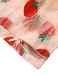 New Retro Stage 1950s Strawberry Mesh V-Neck Top Pink