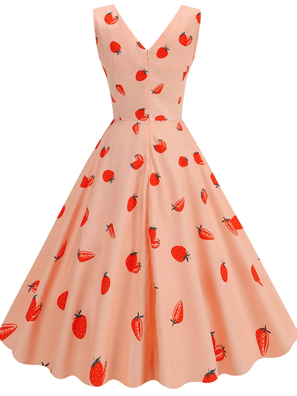 Fashion Retro Stage 1950s Strawberry Sleeveless Swing Dress Pink